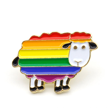 Diseño personalizado barato al por mayor su propio pin de solapa de oveja animal de dibujos animados lindo esmalte colorido arco iris de metal para niños